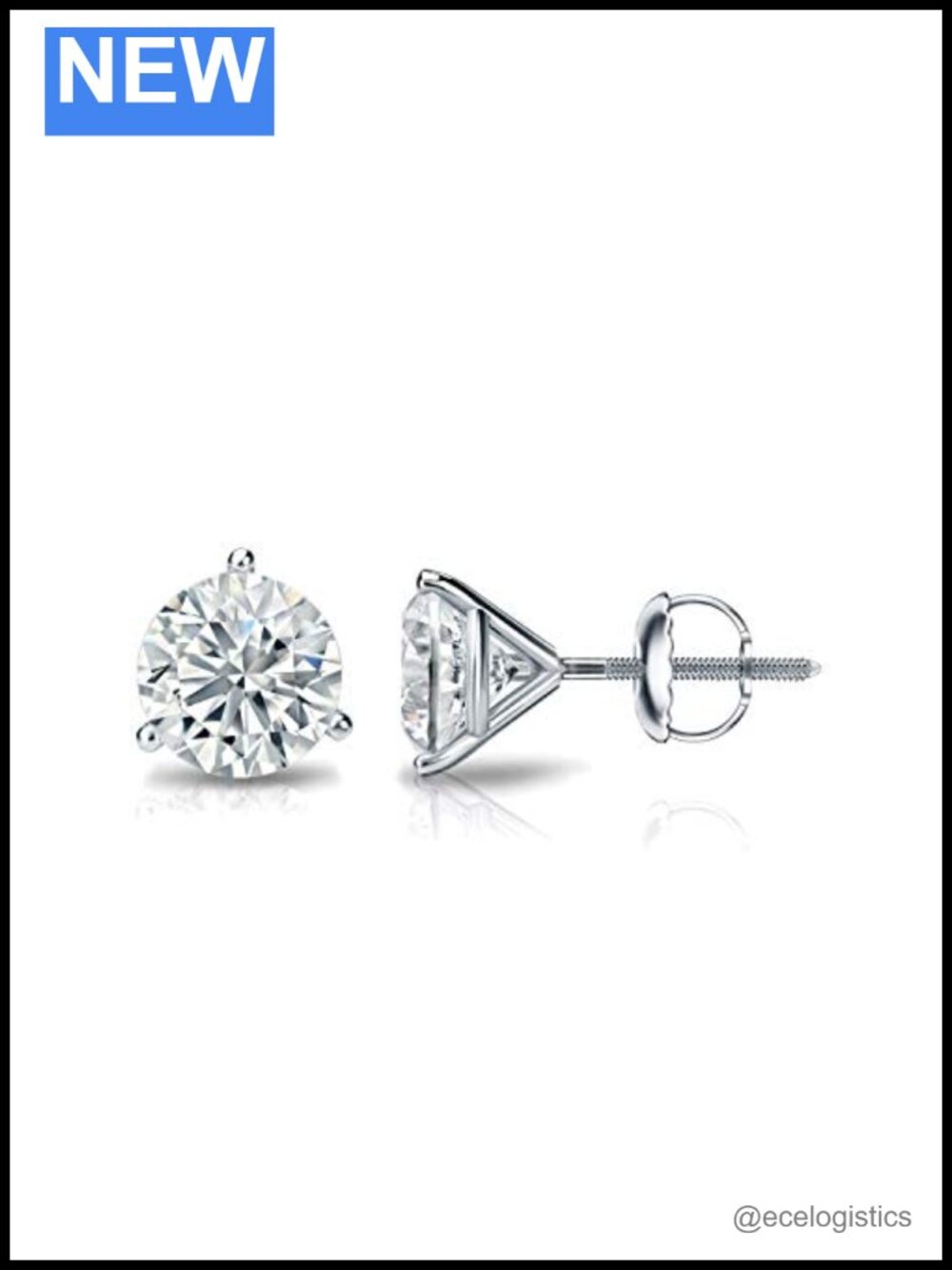 Lab Grown Diamond Stud Earrings 14k White Gold Screw Back Women
